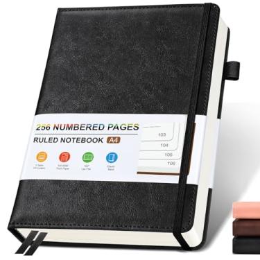 Imagem de Caderno de couro forrado para homens e mulheres, diários de capa dura com 256 páginas numeradas, cadernos de diário A4 para escrita, papel pautado grosso de 100 g/m² para escola de negócios 21 cm × 28