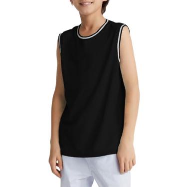 Imagem de Haloumoning Camisetas regatas de malha atléticas para meninos sem mangas camisetas de basquete 4-14 anos, Preto, 13-14 Anos