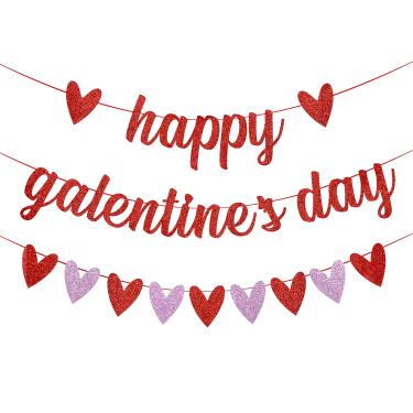 Imagem de Banner de Dia de Galentine Decorações Feliz Dia de Galentinos com Guirlanda de Coração de Feltro Banner Feliz Dia de Galentinos Banner Artigos de Festa do Dia de Galentinos