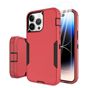 Imagem de Dahkoiz Capa para iPhone 14 Pro, com protetor de tela de vidro temperado e capa de porta à prova de poeira, capa de borracha de proteção total para Apple iPhone 14 Pro 6,1 polegadas, preto/vermelho