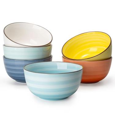 Imagem de Tigelas de porcelana Sweese 127.002 – 597 g para cereal, sopa, arroz, salada – Conjunto de 6, cores sortidas e quentes