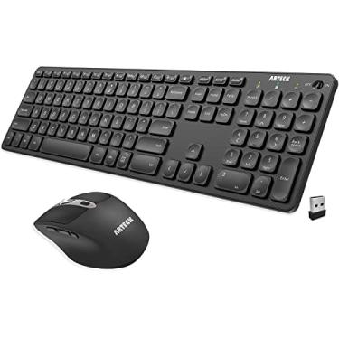 Imagem de Arteck Conjunto de teclado e mouse sem fio de 2,4 G, teclado ultrafino de tamanho completo e mouse ergonômico para computador, desktop, laptop, Windows 11/10/8/7, bateria recarregável USB-C integrada