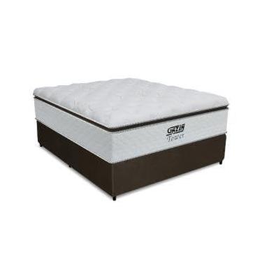 Imagem de Cama Box Casal Colchão Molas Pocket Ensacadas Tower 138x188x72cm Branco/Marrom Gazin