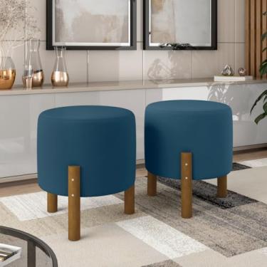 Imagem de Genérico, Kit 2 Puffs Decorativo Redondo Banqueta Sala Quarto Escritório Pés Madeira Zuppy - Azul Suede