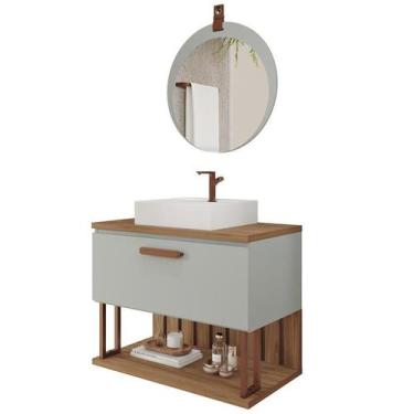 Imagem de Gabinete De Banheiro Duna 80 Com Espelho Lua Pistache/Freijo - Mgm