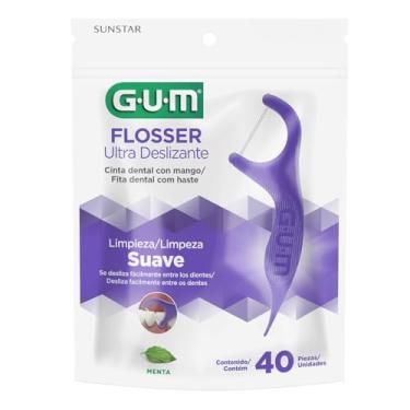 Imagem de Flosser GUM Ultra Deslizante, Fio Dental com haste, Sabor Menta, 40 unid., Gum, Roxo