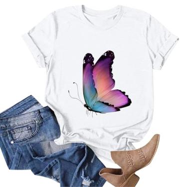 Imagem de Camisetas brancas femininas 2024 verão libélula borboleta gráfico tops manga curta gola redonda blusas básicas túnica casual, Z26 Branco, XXG