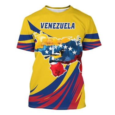 Imagem de BJU Camiseta com bandeira da Venezuela com emblema, estampada, gola redonda, manga curta, casual, unissex, unissex, Amarelo brilhante, P