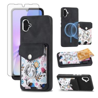 Imagem de Asuwish Capa de celular para Samsung Galaxy A05 carteira com protetor de tela anel fino magnético suporte suporte traseiro porta-cartão de crédito flor bolsa móvel TPU Ao5 A 05 meninas mulheres homens