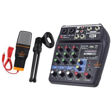 Imagem de Kit Mesa de Áudio 4 Canais + Microfone de Mesa Profissional