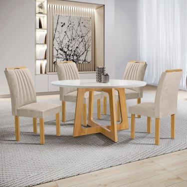 Imagem de Mesa de Jantar 4 Lugares Arizona com Vidro Cinamomo/Off White/Boucle Bege 20771  - Cel Móveis