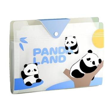 Imagem de Linda pasta sanfonada com 8 bolsos, pasta expansível de animais panda para documentos com etiquetas, organizador de recibos de notas de papel tamanho A4 (azul)