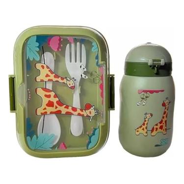 Imagem de Marmita Lancheira Infantil com Talher, Divisórias, Garrafa 450ml e Bico de Silicone (Verde)