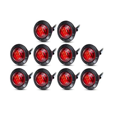 Imagem de Meerkatt (pacote com 10) Mini lâmpada indicadora de LED vermelha redonda de 9,5 cm com ilhós de borracha, universal para caminhão de reboque, caminhão, barco, trailer, ônibus, 12 V CC