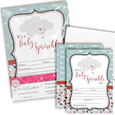 Imagem de Convites para festa de chá de bebê com nuvem e corações, 10 cartões de 13 cm x 18 cm com 10 envelopes brancos da AmandaCreation