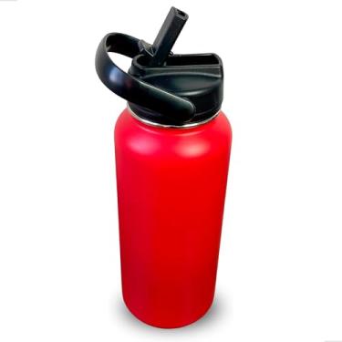 Imagem de Garrafa Térmica de Água 1 Litro Com Alça e Sistema Antivazamento Em Aço Inoxidável Garrafinha Térmica de Água 1L em Inox (MK1523Vermelho)