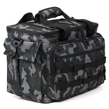 Imagem de Mochila de pesca de 15 * 11 * 9,8 polegadas, bolsa de equipamento de pesca de tecido Oxford 600d, bolsa de acampamento ao ar livre, bolsa de pesca + conjunto de 6 caixas de pesca, (Camuflagem escura)