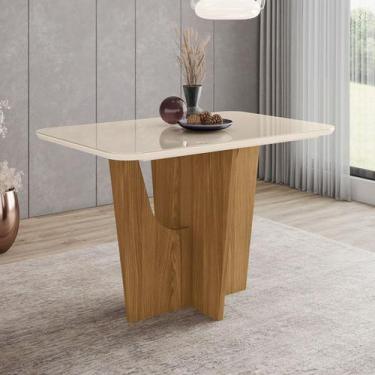 Imagem de Mesa de Madeira Vértice com Vidro Nature/Off White - Henn, Branco, Mod