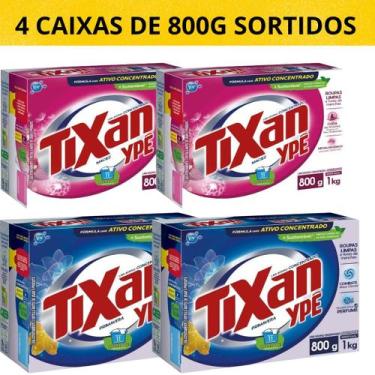 Imagem de Kit 4 Caixas De Sabão Em Pó Tixan Ypê 800 Gramas Lava Roupas