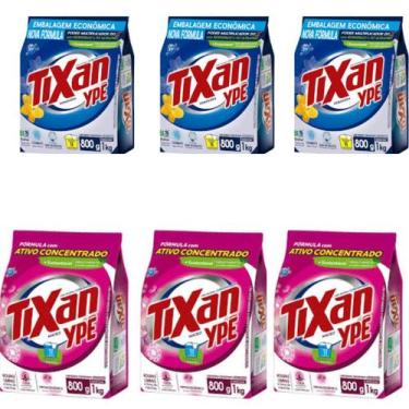 Imagem de Kit 06 Lava Roupas em Pó Tixan 800g Sortidos Sabão em Pó - Tixan Ypê
