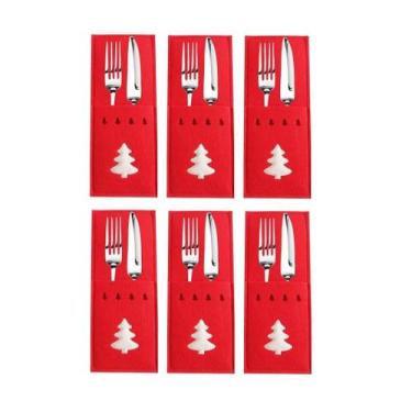 Imagem de Porta Talher De Feltro Vermelho Retangular Arvore De Natal - Rio Maste