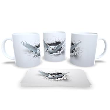 Imagem de Caneca Branca de Porcelana Personalizadas Coleção Arte em 3D (Coruja 4)