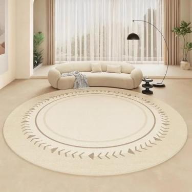 Imagem de Sala de estar Tapete Creme Bege Simples Redondo Quarto Sala de cabeceira Grande Área Tapete Linha Mesa de centro Vestiário Tapetes listrados, SY2302, QD, A, Diâmetro 280 cm