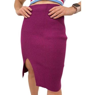 Imagem de Saia Midi Tricot Modal Fenda Lateral Tendência Moda Verão - Livieh