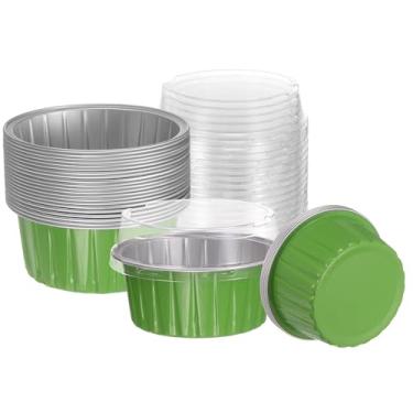 Imagem de HARFINGTON 25 peças de formas de assar com tampas, forros de folha de alumínio de 142 g, mini recipientes descartáveis, porta-copos, caixas para sobremesa, festa de casamento, verde