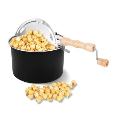 Imagem de Popper de pipoca giratório original de 6 quartos, pipoqueira giratória e pipoqueira de alumínio para fogão, preta
