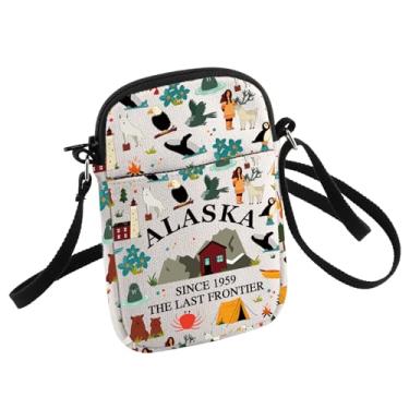 Imagem de HOLLP Bolsa tiracolo Alaska State Alaska Souvenir Gift Alaska Last Frontier Travel Small Sling Bag Alaska Lover Gift, Alasca