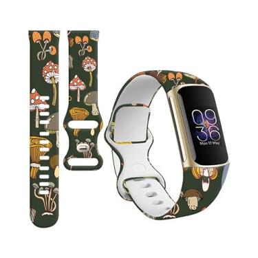 Imagem de BOSPFJG Pulseiras esportivas compatíveis com Charge 6/Charge 5 para mulheres e homens, pulseiras de substituição macias à prova d'água para rastreador de fitness avançado (cogumelo fofo)