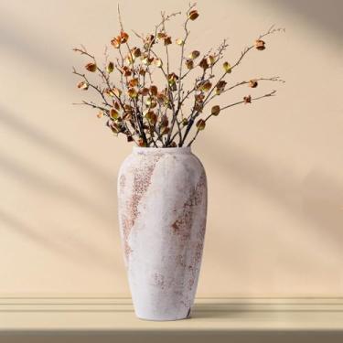 Imagem de Vaso rústico grande para flores, vasos de cerâmica brancos de fazenda de 25 cm para decoração de casa, vaso alto decorativo minimalista para sala de estar, entrada, prateleira, decoração de mesa de