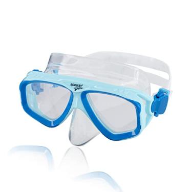 Imagem de Speedo Máscara unissex para mergulho com snorkel para adultos, antiembaçamento com capa de nariz, série aventura, M azul claro/transparente, tamanho único