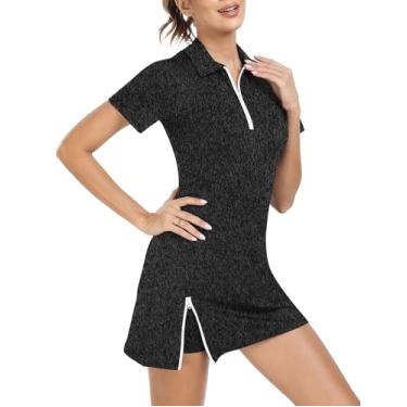 Imagem de FKEEP Vestido feminino de tênis e golfe, vestido esportivo com shorts e bolsos, 12 Granito preto, G