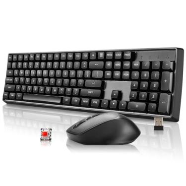 Imagem de darkFlash Teclado e mouse mecânicos sem fio para escritório, combo ergonômico de teclado e mouse para jogos, 106 teclas, interruptores vermelhos lineares para Windows/Mac, computador, escritório,