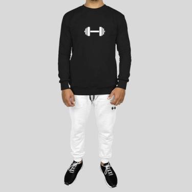 Imagem de Conjunto Calça e Blusa Moletom Careca Sem Capuz Algodão Estampado Peso