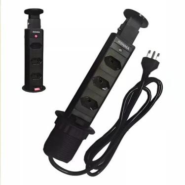 Imagem de Torre 3 Tomada Retrátil Multiplug Embutir Renna Bivolt Preta - 3 Tomad
