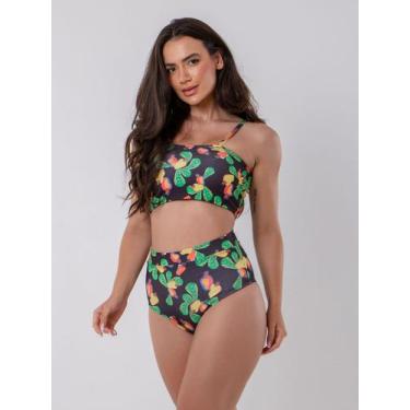 Imagem de Conjunto Biquíni Top Faixa Hot Pants Estampado Cintura Alta Verão Moda