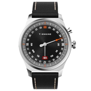 Imagem de T-ENGINE Relógios masculinos de quartzo, 50 m, à prova d'água, com pulseira de couro, sistema 24 horas, negócios, trabalho, esporte, casual, vestido, relógio de pulso masculino, presente elegante para