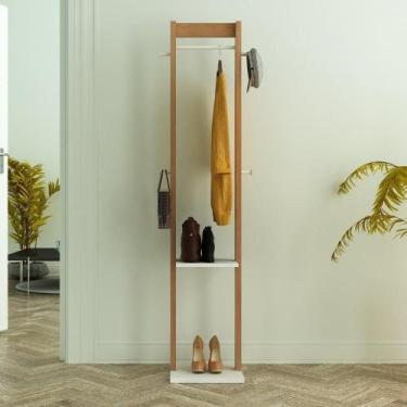 Imagem de Cabideiro Mancebo de Chão com Prateleira - Branco/Amêndoa - Tecno Mobi