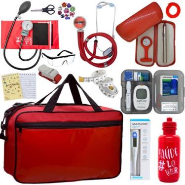 Imagem de Kit Bolsa Cores Aparelho de Pressao Esfigmomanometro Estetoscópio Medi