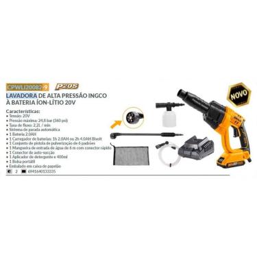 Imagem de Lavadora Jato De Alta Pressão A Bateria 20v C/ Acessórios
