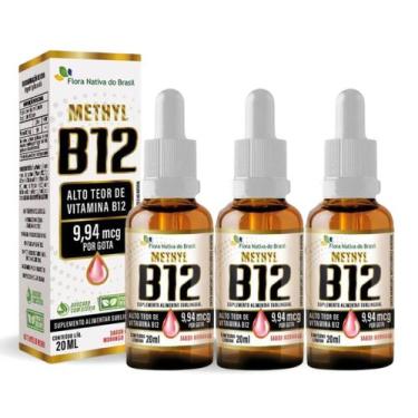 Imagem de Kit 3 Vitamina B12 Sublingual Metilcobalamina 9,94mcg Gotas Sabor Mora