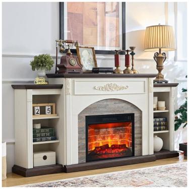 Imagem de Lareira Elétrica de Embutir A90x182L cm com Suporte de TV Estilo Fazenda para TVs de até 80 Polegadas, 110V, BOSHIRO, Preta	