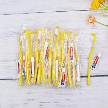 Imagem de Tuciyke Escova de Dentes Descartável com Conjunto de Pasta de Dentes, Pacote com 150 Unidades, Amarelo, Oco, Embalado Individualmente, Kit de Escova de Dentes Manual de Viagem, A Granel, Produtos de H