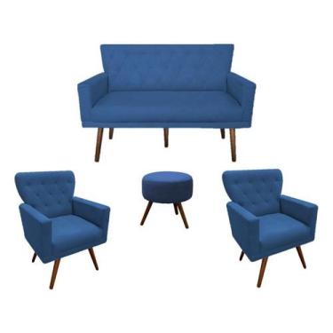 Imagem de Kit Namoradeira + 2 Poltronas Decorativa Aurora + Puff Redondo Suede A