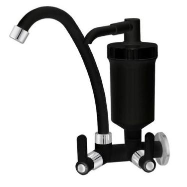 Imagem de Torneira Com Filtro Parede Slim 1/4 De Volta - Preta - Montelar Acabam