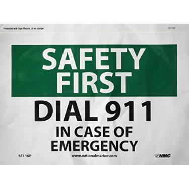 Imagem de NMC SF116P OSHA Sign, Legend "Safety First - Mostrador 913 cm Case of Emergency", 25,4 cm Comprimento x 17,7 cm Altura, Vinil Sensível à Pressão, Preto/Verde sobre Branco