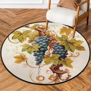 Imagem de Tapete redondo de 86 cm com ilustração de uva e frutas, tapetes circulares, lavável, antiderrapante, capacho interno para sala de estar, quarto, casa, sala de jogos, berçário, decoração de quarto,
